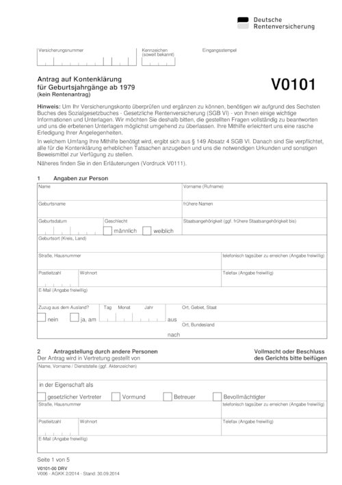 Antrag auf Kontenklärung für Geburtsjahrgänge ab 1979 (V0101)