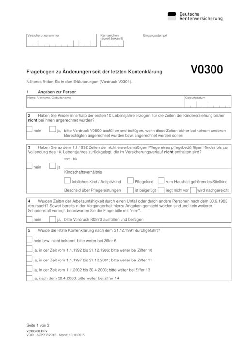 Fragebogen zur Änderung seit der letzten Kontenklärung (V0300)